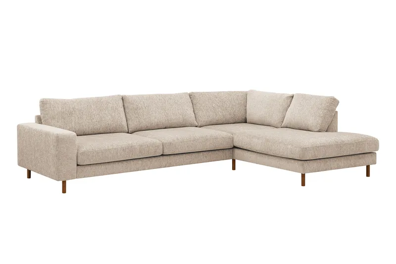 Scandi Dyb 4-personers sofa med højrevendt chaiselong i chenille - Beige - Møbler - Sofaer - Sofa med chaiselong