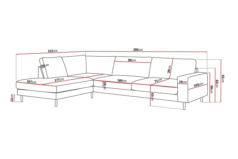 Scandi Dyb 4-personers sofa med venstrevendt chaiselong i chenille - Mørk beige - Møbler - Sofaer - Sofa med chaiselong