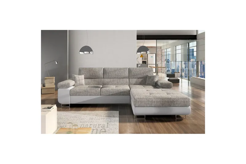 Sektionssofa Eltap Armando 289x85x203 cm - Berlin 01, Blød 17, Grå, Hvid, Højre - Møbler - Sofaer - Sofa med chaiselong