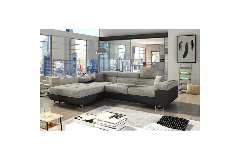 Sektionssofa Eltap Armando 289x85x203 cm - Berlin 01, Soft 11, Grå, Sort, Venstre - Møbler - Sofaer - Sofa med chaiselong