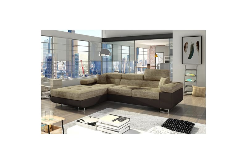 Sektionssofa Eltap Armando 289x85x203 cm - Berlin 03, Blød 66, Beige, Mørkebrun, Venstre - Møbler - Sofaer - Sofa med chaiselong