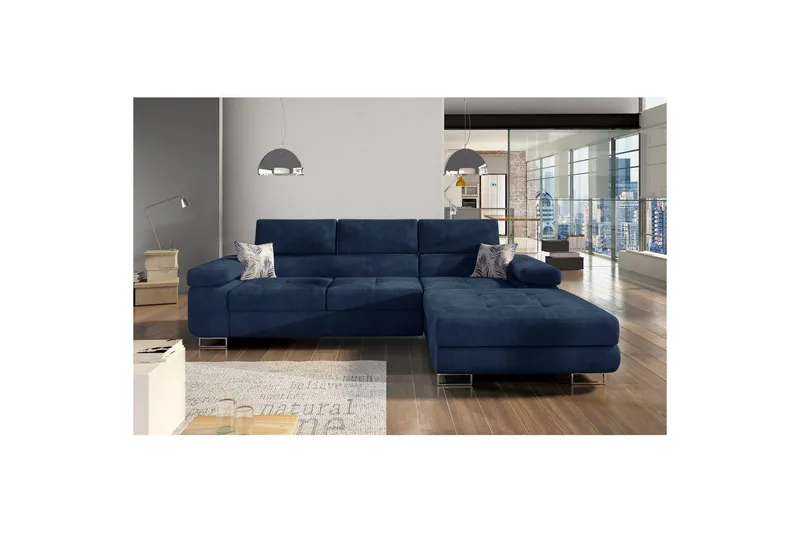 Sektionssofa Eltap Armando 289x85x203 cm - Kronos 09, Botanical 80, Mørkeblå, Mønster, Højre - Møbler - Sofaer - Sofa med chaiselong