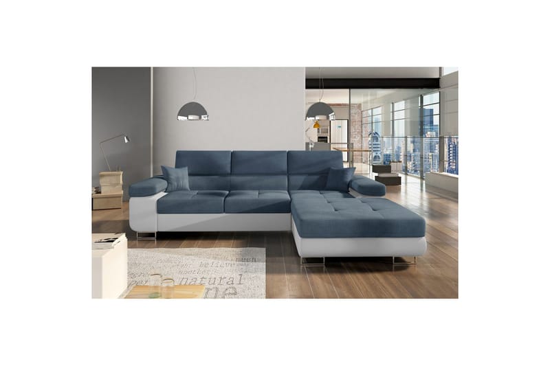 Sektionssofa Eltap Armando 289x85x203 cm - Omega 86, Blød 17, Blå, Hvid, Højre - Møbler - Sofaer - Sofa med chaiselong