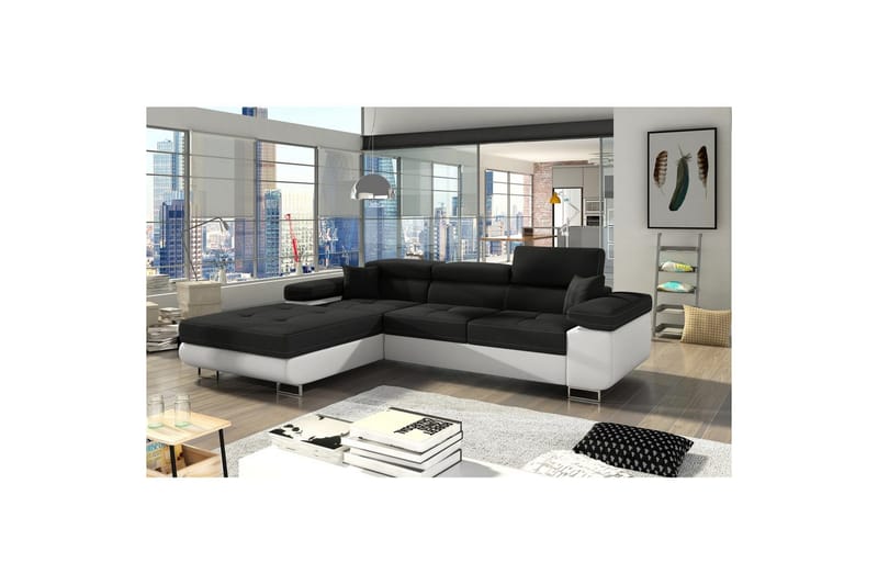 Sektionssofa Eltap Armando 289x85x203 cm, Sawana 14, Soft 17, Sort, Hvid, Venstre
