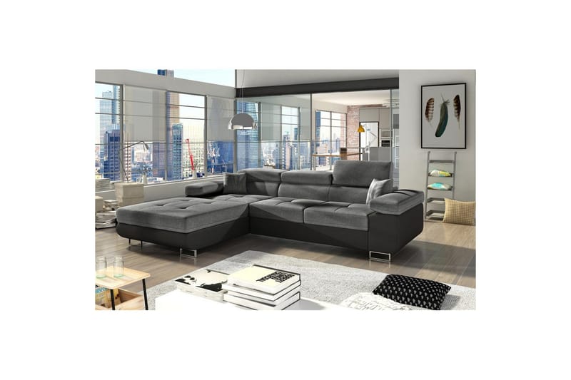 Sektionssofa Eltap Armando 289x85x203 cm - Sawana 21, Soft 11, Grå, Sort, Venstre - Møbler - Sofaer - Sofa med chaiselong