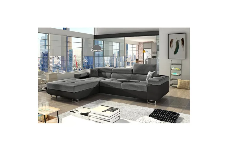 Sektionssofa Eltap Armando 289x85x203 cm - Sawana 21, Soft 11, Grå, Sort, Venstre - Møbler - Sofaer - Sofa med chaiselong