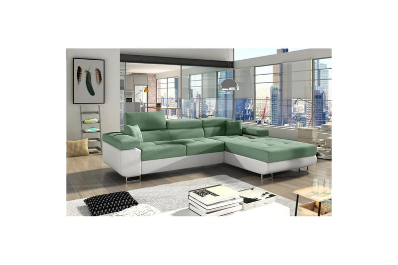 Sektionssofa Eltap Armando 289x85x203 cm - Soro 34, Soft 17, Grøn, Hvid, Højre - Møbler - Sofaer - Sofa med chaiselong