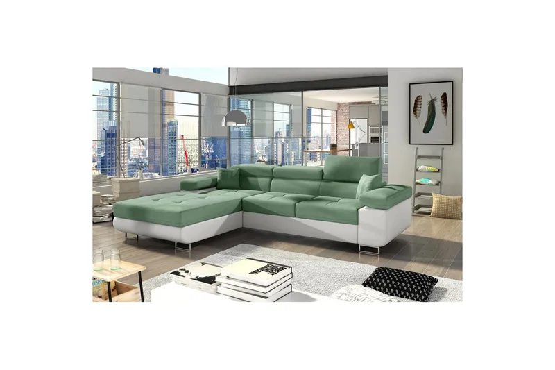 Sektionssofa Eltap Armando 289x85x203 cm - Soro 34, Soft 17, Grøn, Hvid, Venstre - Møbler - Sofaer - Sofa med chaiselong
