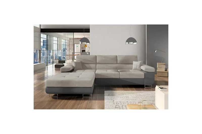 Sektionssofa Eltap Armando 289x85x203 cm - Soro 83, Soft 29, Hvid, Grå, Venstre - Møbler - Sofaer - Sofa med chaiselong