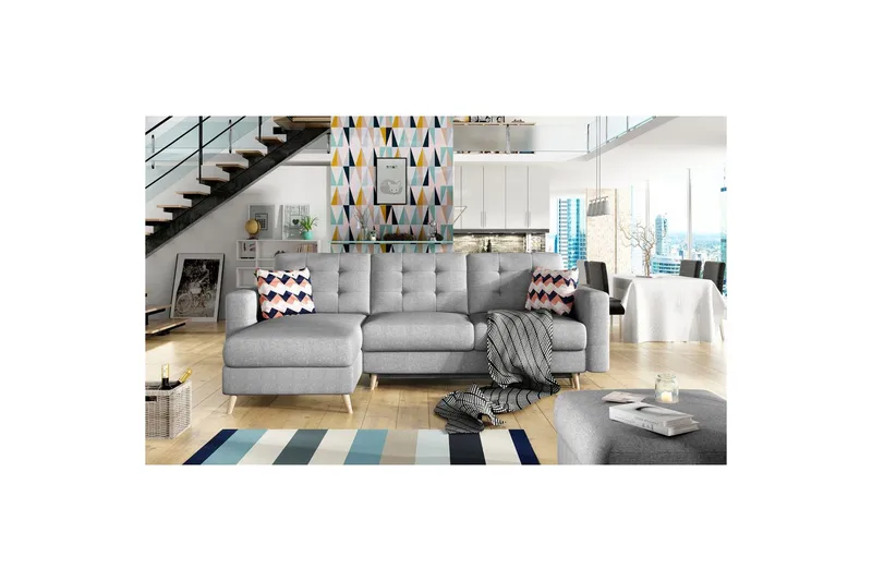 Sektionssofa Eltap Asgard L 248x93x162 cm - Betræk 87, Zigzag 60, Grå, Mønster - Møbler - Sofaer - Sofa med chaiselong