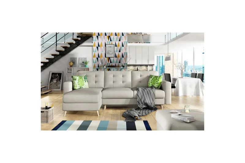 Sektionssofa Eltap Asgard L 248x93x162 cm - Cover 02, Jungle 32, Lysegrå, Mønster - Møbler - Sofaer - Sofa med chaiselong