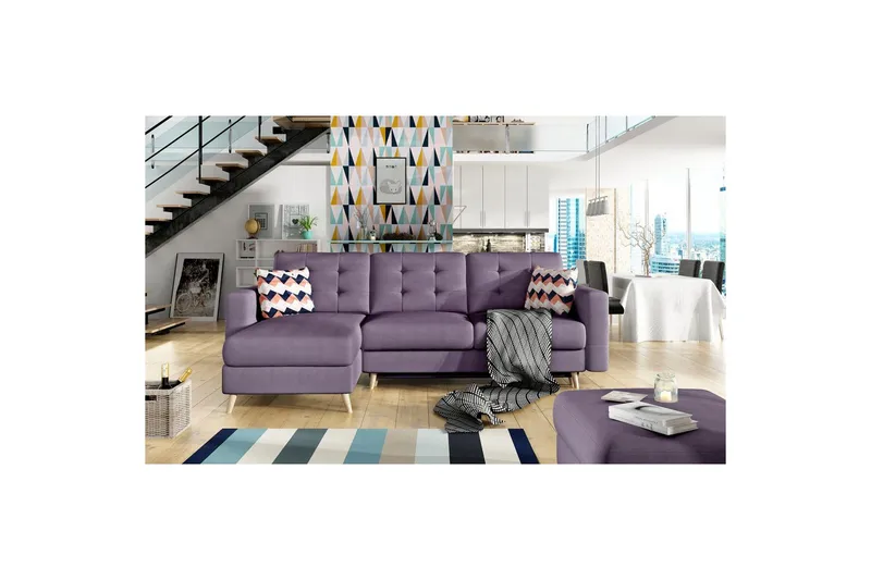 Sektionssofa Eltap Asgard L 248x93x162 cm - Soro 65, Zigzag 60, Lilla, Mønster - Møbler - Sofaer - Sofa med chaiselong