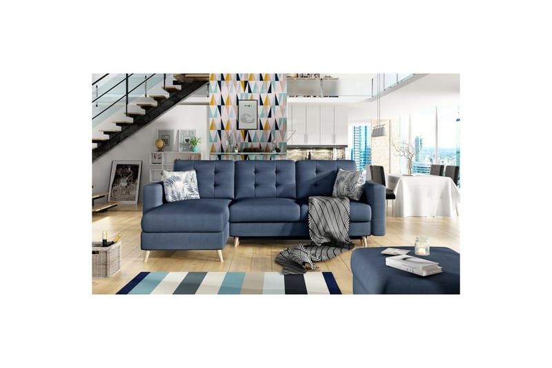 Sektionssofa Eltap Asgard L 248x93x162 cm - Soro 76, Botanical 80, Blå, Mønster - Møbler - Sofaer - Sofa med chaiselong