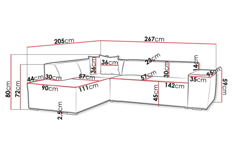 Slucajno 6-Pers. Sofa Højre - Lysegrå - Sofa med chaiselong - 4 personers sofa med chaiselong - Velour sofaer