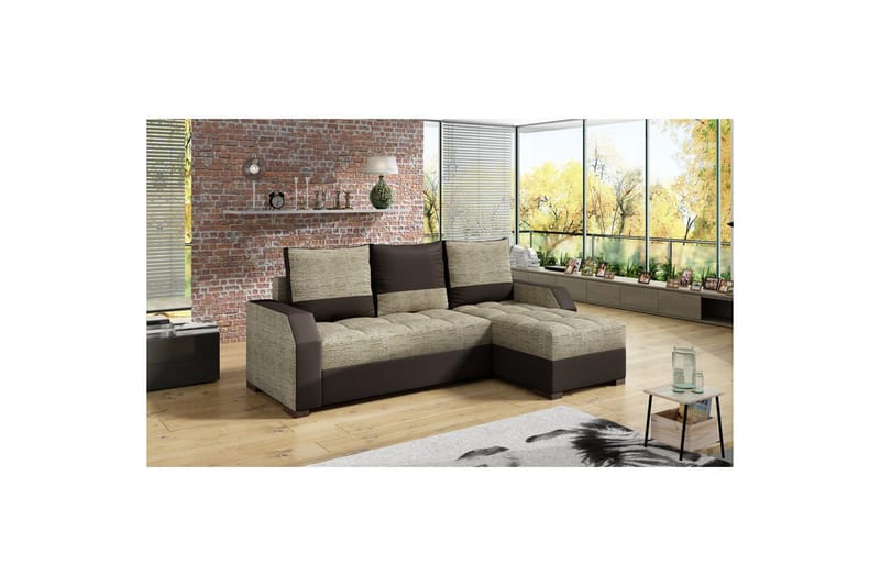 Sofa Eltap Aris 250x90 x150 cm - Berlin 03, Blød 66, Beige, Mørkebrun - Møbler - Sofaer - Sofa med chaiselong