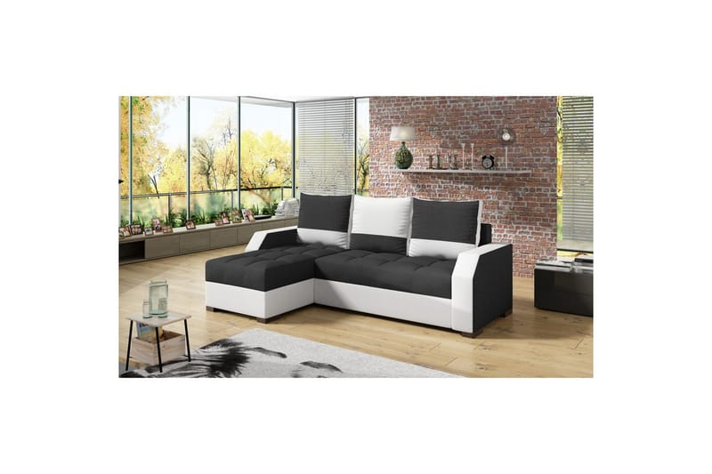 Sofa Eltap Aris 250x90 x150 cm - Malmo New 96, Soft 17, Sort, Hvid - Møbler - Sofaer - Sofa med chaiselong