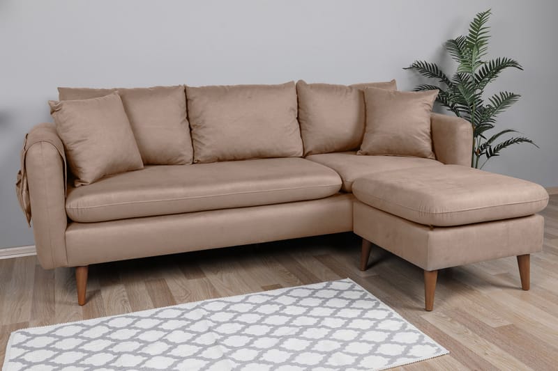 Sofiko Chaiselongsofa Højre - Brun/Natur - Sofa med chaiselong - 4 personers sofa med chaiselong