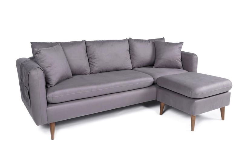 Sofiko Chaiselongsofa Højre - Grå/Natur - Sofa med chaiselong - 4 personers sofa med chaiselong