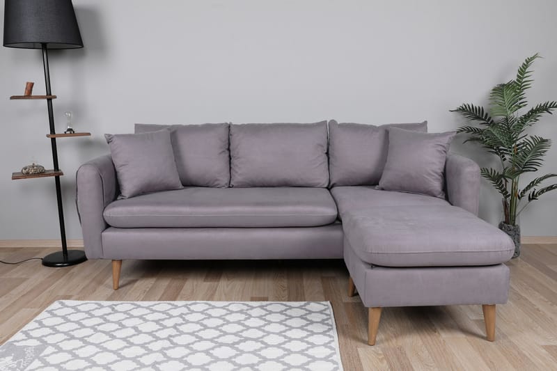 Sofiko Chaiselongsofa Højre - Grå/Natur - Sofa med chaiselong - 4 personers sofa med chaiselong