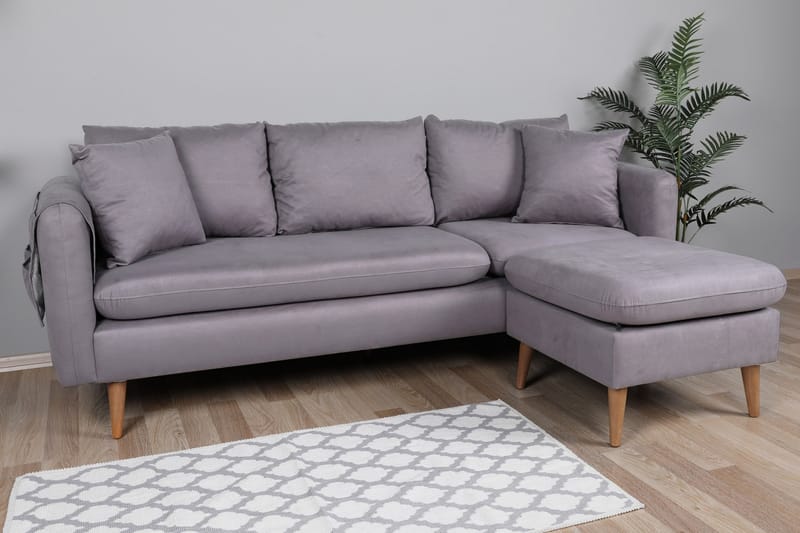 Sofiko Chaiselongsofa Højre - Grå/Natur - Sofa med chaiselong - 4 personers sofa med chaiselong