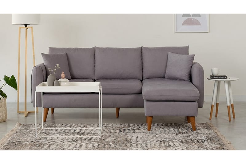 Sofiko Chaiselongsofa Højre - Grå/Natur - Sofa med chaiselong - 4 personers sofa med chaiselong