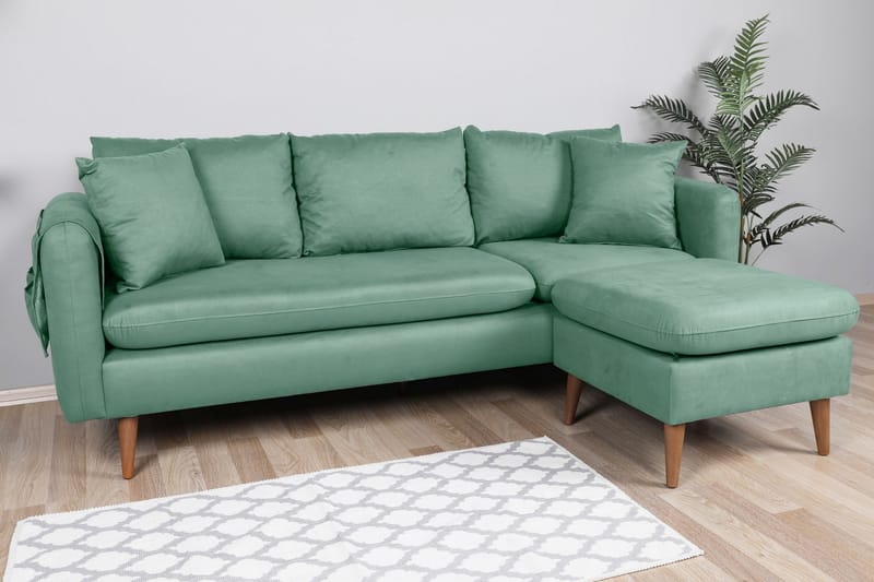 Sofiko Chaiselongsofa Højre - Havgrøn/Natur - Sofa med chaiselong - 4 personers sofa med chaiselong