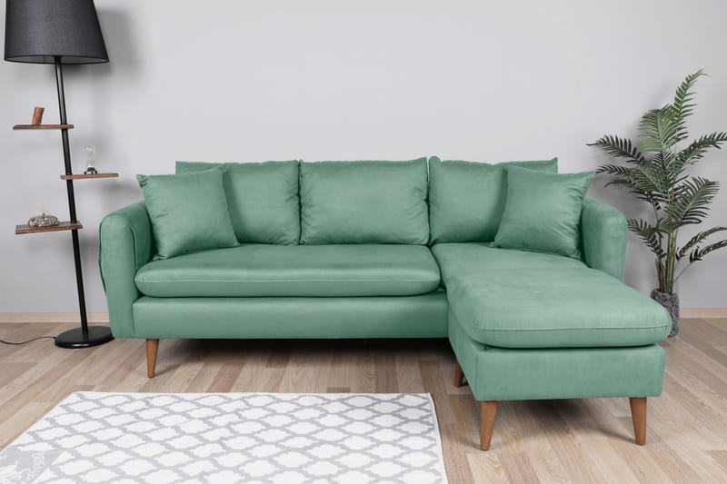 Sofiko Chaiselongsofa Højre - Havgrøn/Natur - Sofa med chaiselong - 4 personers sofa med chaiselong