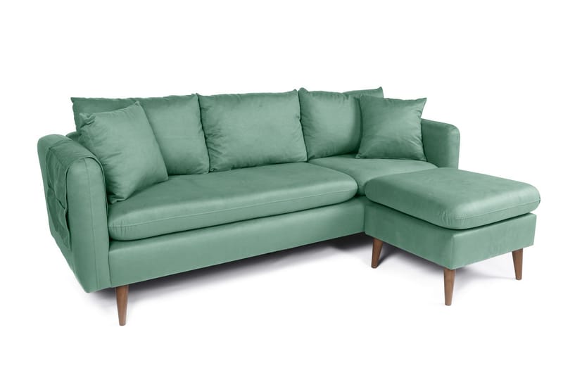 Sofiko Chaiselongsofa Højre - Havgrøn/Natur - Sofa med chaiselong - 4 personers sofa med chaiselong