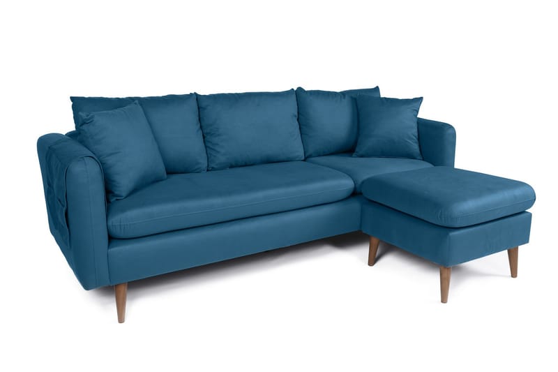 Sofiko Chaiselongsofa Højre - Mørkeblå/Natur - Sofa med chaiselong - 4 personers sofa med chaiselong