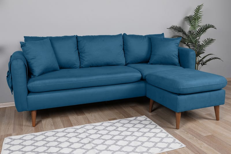 Sofiko Chaiselongsofa Højre - Mørkeblå/Natur - Sofa med chaiselong - 4 personers sofa med chaiselong