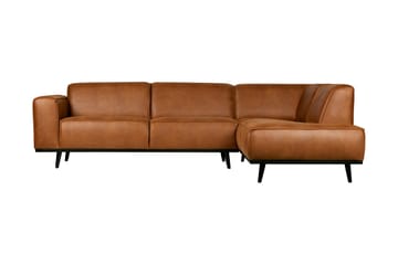 Statement 3-personers Højre Hjørnesofa med Chaiselong i Kunstlæder med Træben - Cognac - Møbler - Sofaer - Sofa med chaiselong