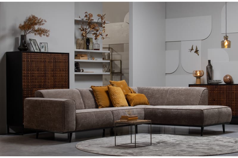 Statement hjørnesofa højre flad rib blå - Møbler - Sofaer - Sofa med chaiselong