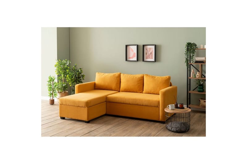 Tareen Sofa med Divan 3-personers - Sennepsgul - Møbler - Sofaer - Sofa med chaiselong