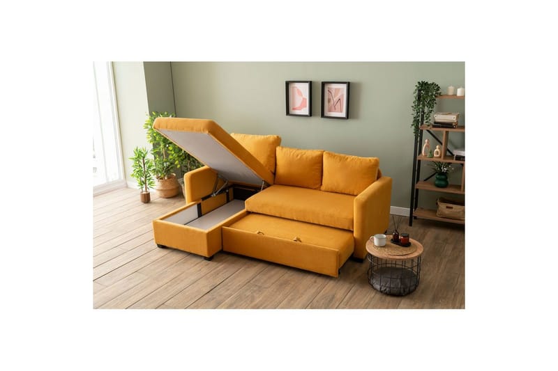 Tareen Sofa med Divan 3-personers - Sennepsgul - Møbler - Sofaer - Sofa med chaiselong
