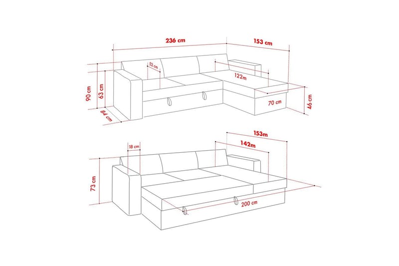 Tareen Sofa med Divan 3-personers - Lysegrå - Møbler - Sofaer - Sofa med chaiselong