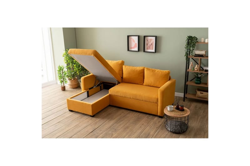 Tareen Sofa med Divan 3-personers - Sennepsgul - Møbler - Sofaer - Sofa med chaiselong