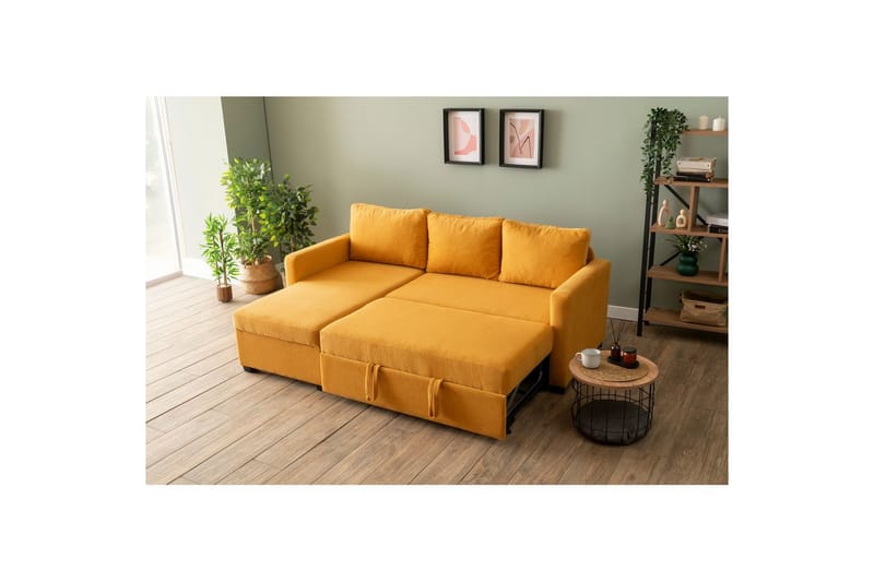 Tareen Sofa med Divan 3-personers - Sennepsgul - Møbler - Sofaer - Sofa med chaiselong