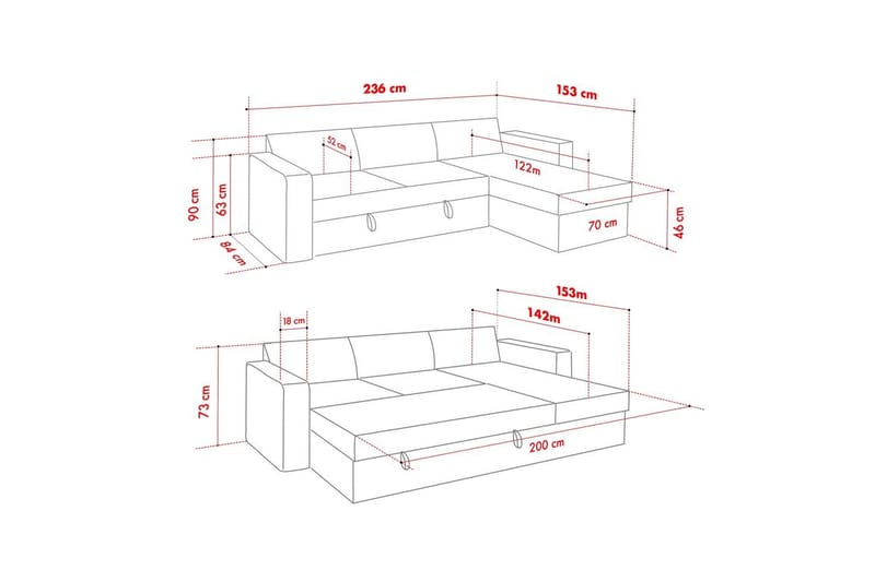 Tareen Sofa med Divan 3-personers - Mørkegrå - Møbler - Sofaer - Sofa med chaiselong