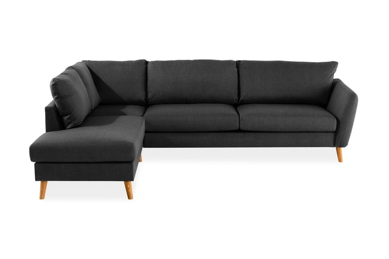 Trend 4-personers Venstrevendt L-formet Chaiselongsofa i Stof, Sort