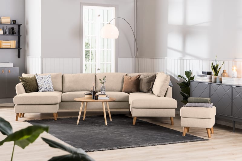 Trend 4-personers Venstrevendt L-formet Chaiselongsofa i Stof - Beige - Møbler - Sofaer - Sofa med chaiselong