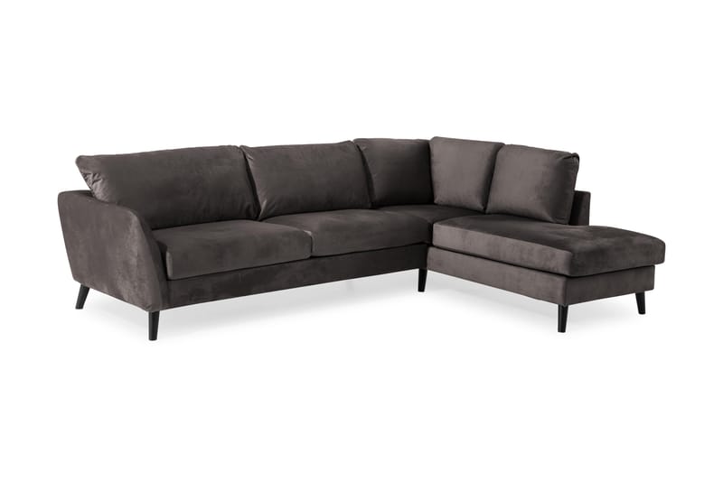 Trend 4-personers Højrevendt L-formet Chaiselongsofa i Fløjl - Mørkegrå - Møbler - Sofaer - Sofa med chaiselong