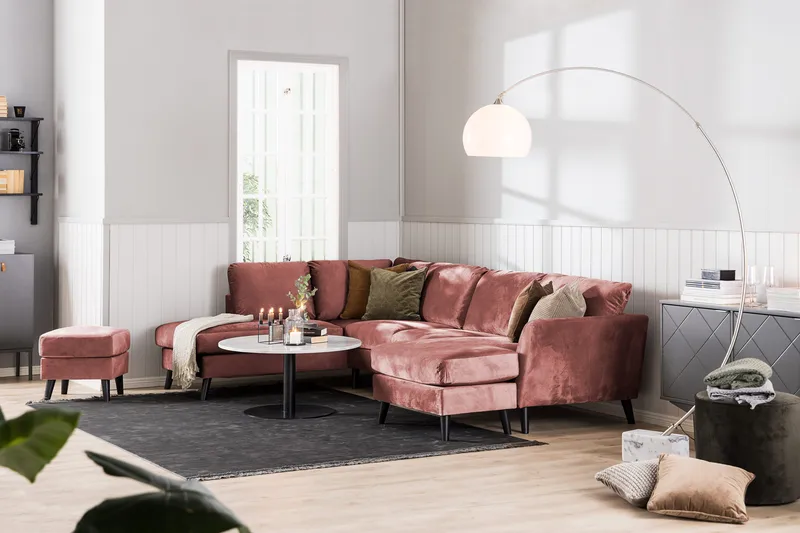 Trend 4-personers Venstrevendt L-formet Chaiselongsofa i Fløjl - Rosa - Møbler - Sofaer - Sofa med chaiselong