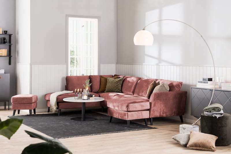 Trend 4-personers Venstrevendt L-formet Chaiselongsofa i Fløjl - Rosa - Møbler - Sofaer - Sofa med chaiselong