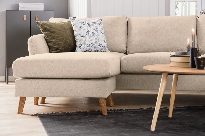 Trend 4-personers Højrevendt L-formet Chaiselongsofa i Stof 280 cm bred - Beige - Møbler - Sofaer - Sofa med chaiselong