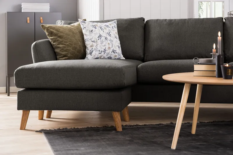 Trend 4-personers Højrevendt L-formet Chaiselongsofa i Stof - Sort - Møbler - Sofaer - Sofa med chaiselong