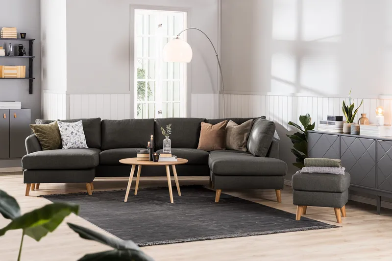 Trend 4-personers Højrevendt L-formet Chaiselongsofa i Stof - Sort - Møbler - Sofaer - Sofa med chaiselong