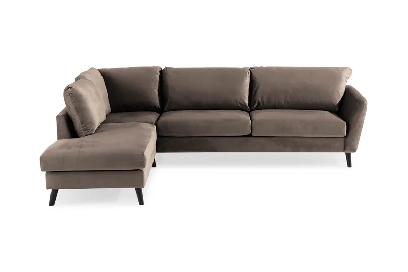 Trend 4-personers Venstrevendt L-formet Chaiselongsofa i Fløjl, Brun