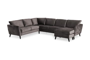 Trend 5-personers Højrevendt L-formet Hjørnesofa med Chaiselong i Fløjl - Mørkegrå - Møbler - Sofaer - Hjørnesofa - Hjørnesofa med chaiselong