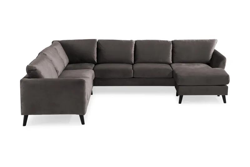 Trend 5-personers Højrevendt L-formet Hjørnesofa med Chaiselong i Fløjl, Mørkegrå