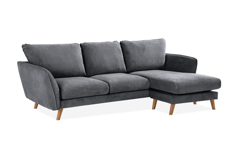 Trend Lyx 3-Pers. Chaiselongsofa Højre - Mørkegrå/Eg - Sofa med chaiselong - 4 personers sofa med chaiselong